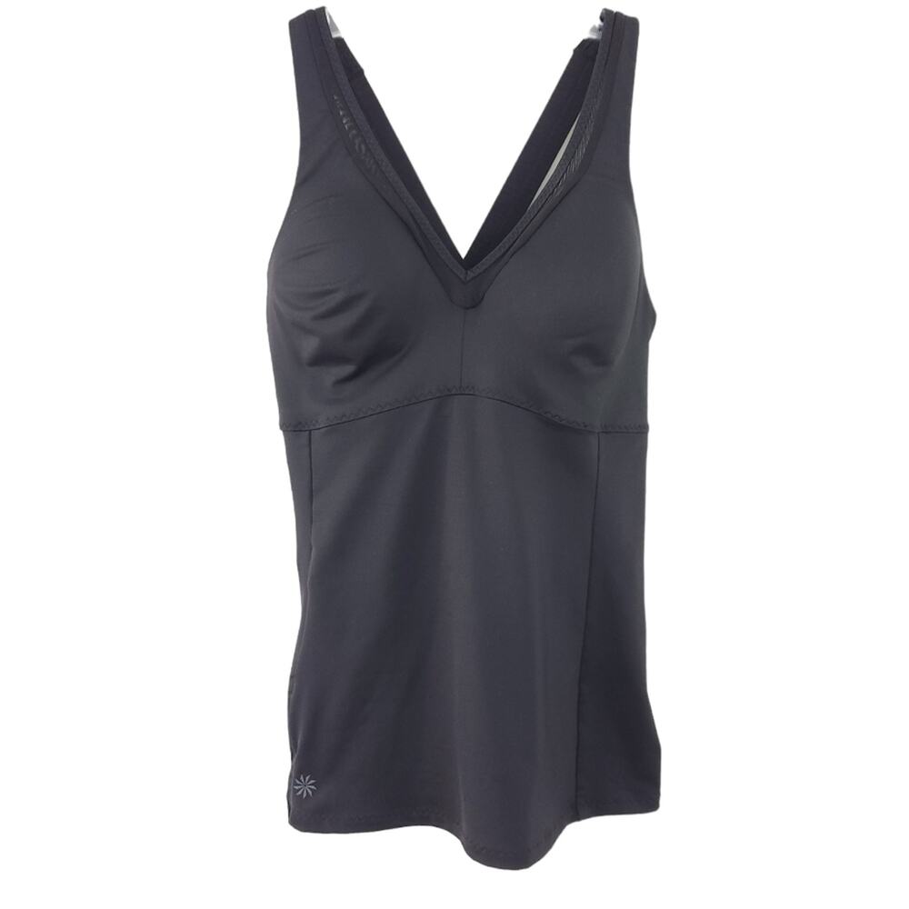 Athleta Tank Top Built in Bra Small Black Workout Top V-Neck Shirt Women